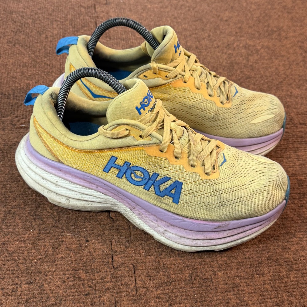 C- Hoka Bondi 8 Womens Running Shoes Yellow Purple Blue Size 8.5 1127952 ICYC